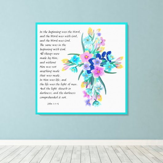John 1:1-5 canvas afdruk (Insitu (Houten vloer))