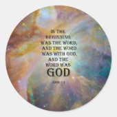 John 1:1 ronde sticker (Voorkant)