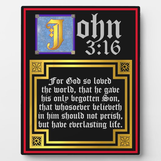 John 316 Blue Illuminated Letter Easter Biblical Fotoplaat (Voorkant)