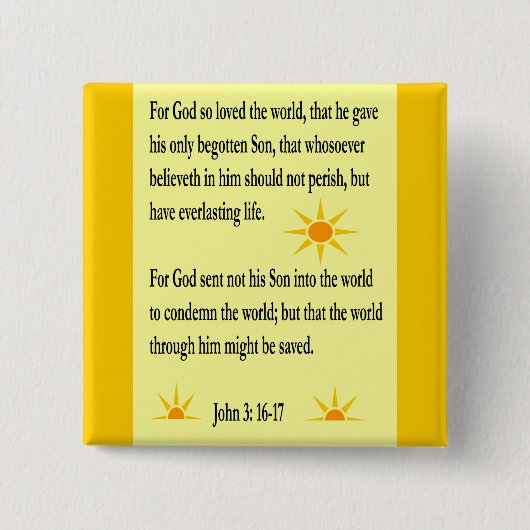 John 3:16-17-toets vierkante button 5,1 cm (Voorkant)