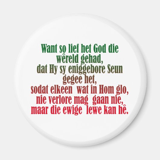 John 3:16 Afrikaans Magneet (Voorkant)