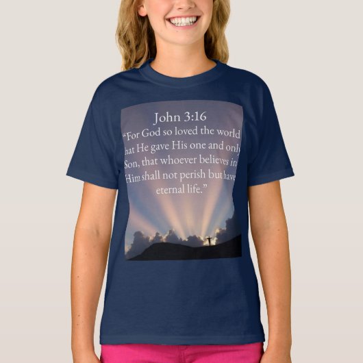 John 3:16 Bible Verse Girl's Tee Shirt (Voorkant)