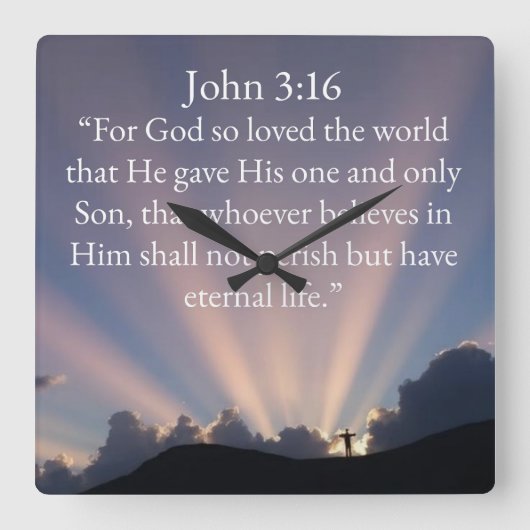 John 3:16 Bible Verse Wall Clock Vierkante Klok (Voorkant)