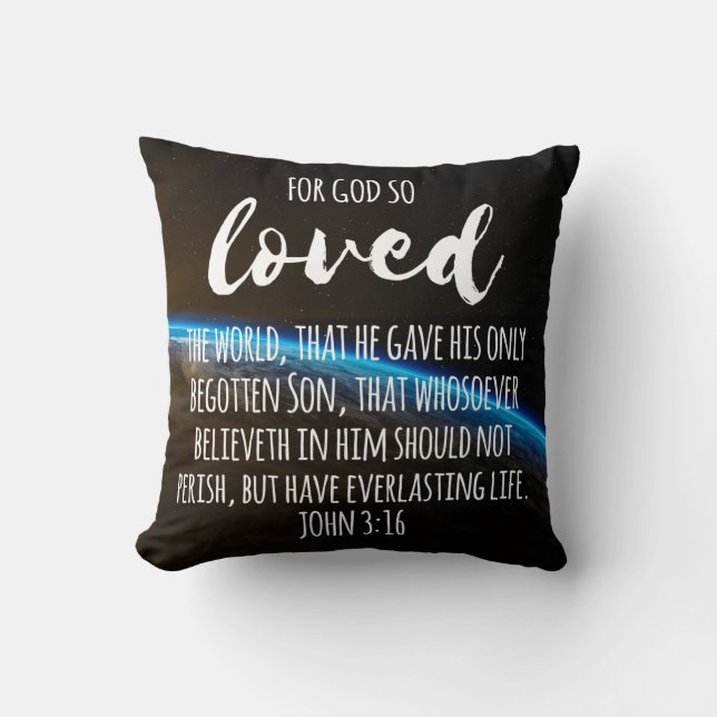 John 3:16 Bijbel Verse Christelijk Kussen (Voorkant)