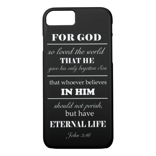 John 3:16 Bijbel Verse iPhone 7 hoesje zwart wit (Achterkant)