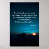 John 3:16 Bijbel Verse Night Blue Sky Poster (Voorkant)