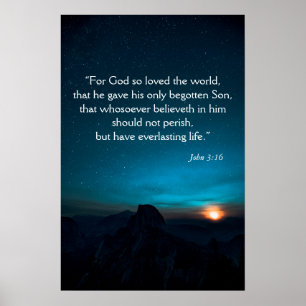 John 3:16 Bijbel Verse Night Blue Sky Poster