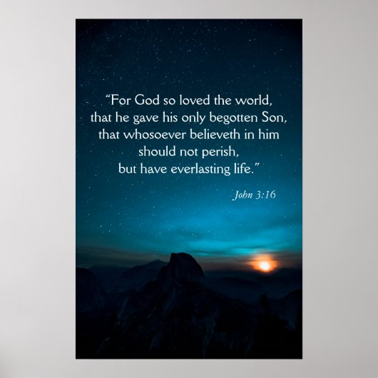 John 3:16 Bijbel Verse Night Blue Sky Poster (Voorkant)