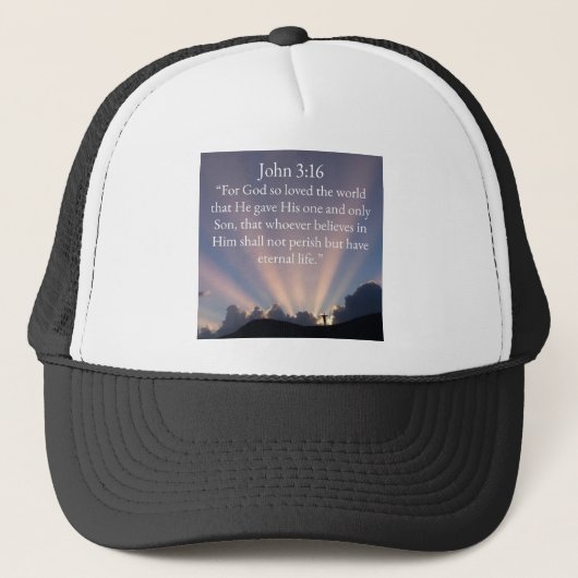 John 3:16 Bijbeltekst Petje Trucker Pet (Voorkant)
