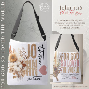 John 3:16 Bijbeltekst Witte Boodschappentas Crossbody Tas