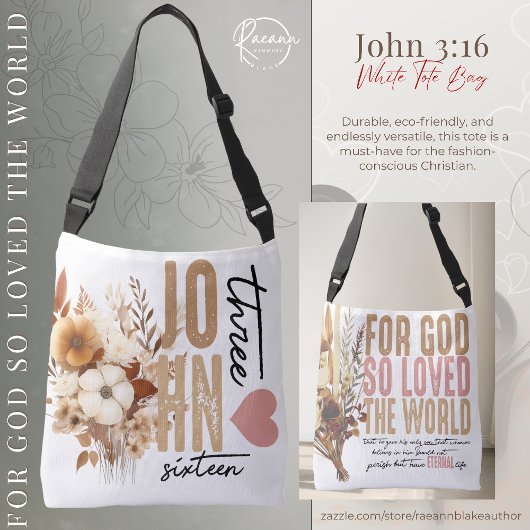 John 3:16 Bijbeltekst Witte Boodschappentas Crossbody Tas