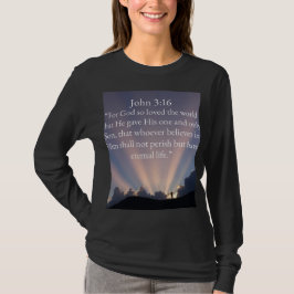 John 3:16 Bijbelvers Dames T-shirt met lange mouwe