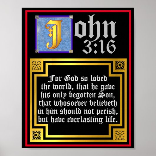 John 3:16 Blauw verlicht Letter Bijbelprijsopgave Poster (Voorkant)