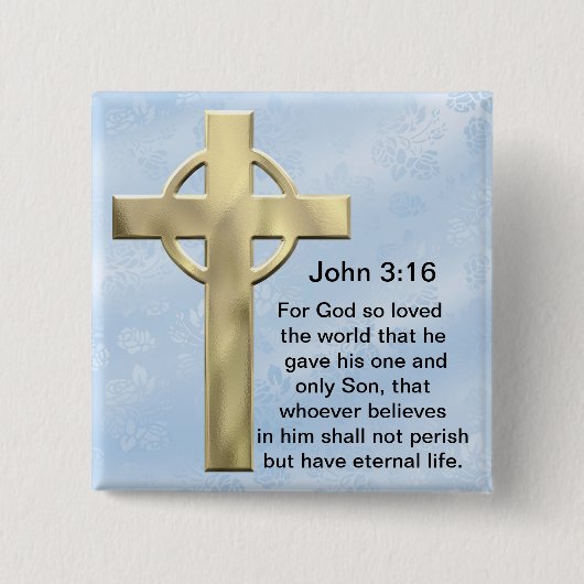 John 3:16 (blauw) vierkante button 5,1 cm (Voorkant)