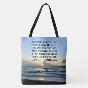 JOHN 3:16 BLAUWE luchten GESCHRIFTEN FOTO Tote Bag