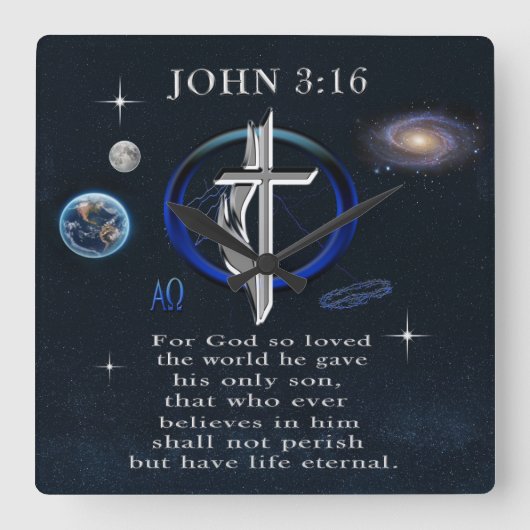 John 3:16 christelijk  vierkante klok (Voorkant)