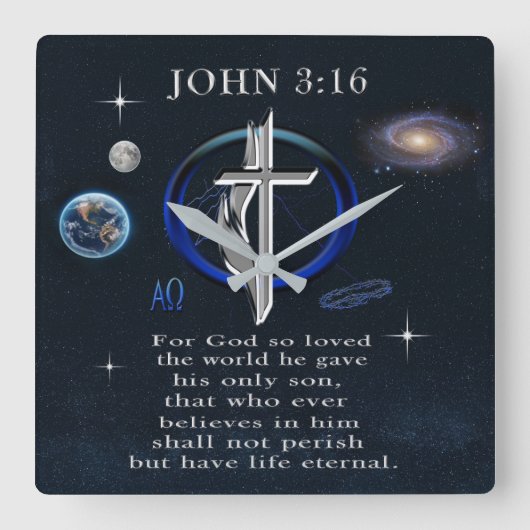 John 3:16 christelijk vierkante klok (Voorkant)