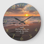 John 3:16 Christelijke Faith oceaan met zonsonderg Grote Klok (Voorkant)