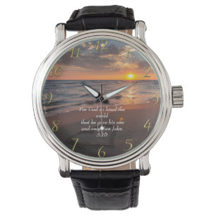 John 3:16 Christelijke Faith oceaan met zonsonderg Horloge