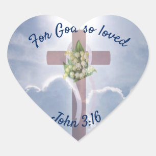 John 3:16, Christelijke religie, kruis in wolken Hart Sticker