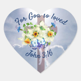 John 3:16, Christelijke religie, kruis in wolken Hart Sticker
