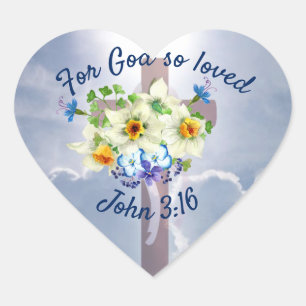 John 3:16, Christelijke religie, kruis in wolken Hart Sticker