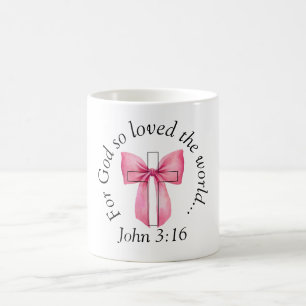 John 3:16 Coquette Roze Strik Kruis Koffiemok