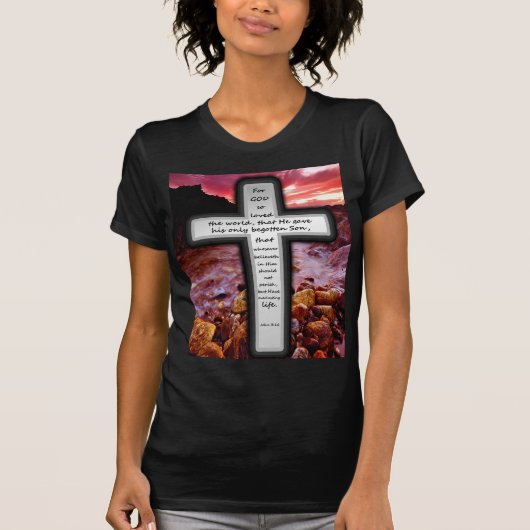 John 3:16 Damesknap korte hoes T-shirt (Voorkant)