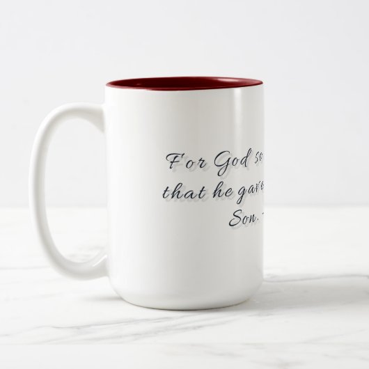John 3:16, Geschenkmok Tweekleurige Koffiemok (Links)