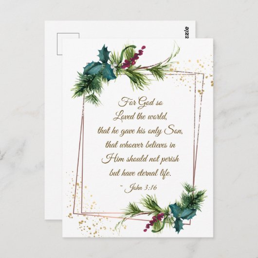 John 3:16 God hield van de Eerste Kerstdag van de  Briefkaart (Voorkant / Achterkant)