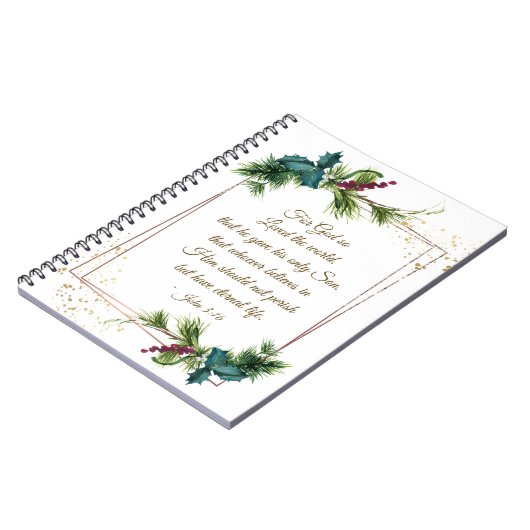 John 3:16 God hield van de Eerste Kerstdag van de  Notitieboek (Linkerzijde)