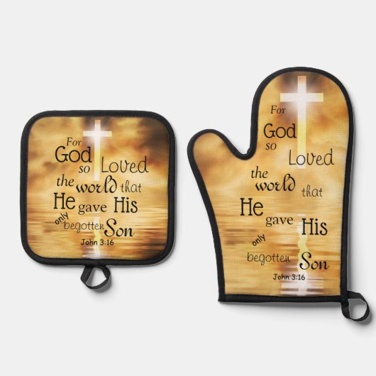 John 3:16 God Loved the World Bible Verse Ovenwant & Pannenlap Set (Voorkant)