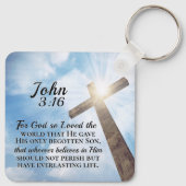 John 3:16 God was zo dol op het Wooden Kruis Sleutelhanger (Achterkant)