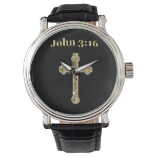 John 3:16 Goud kruis Horloge
