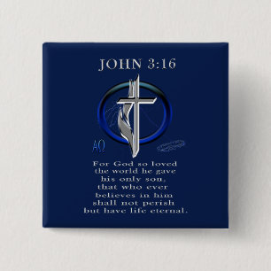 John 3:16 Knoppen Vierkante Button 5,1 Cm