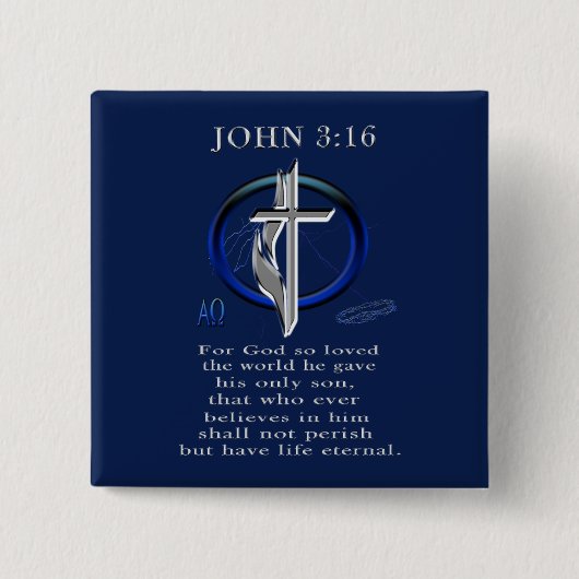 John 3:16 Knoppen Vierkante Button 5,1 Cm (Voorkant)