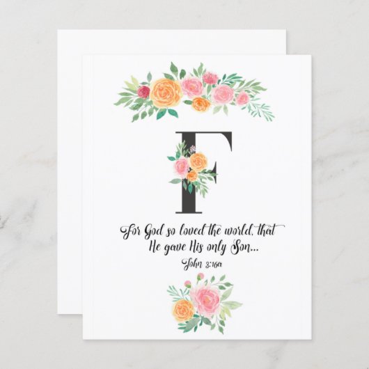 John 3:16, Letter F, Waterverf-scriptkaart (Voorkant / Achterkant)