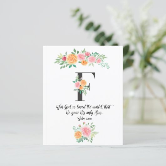 John 3:16, Letter F, Waterverf-scriptkaart (Staand voorkant)