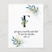 John 3:16, Letter F, Waterverf-scriptkaart