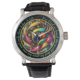 John 3:16 Levendige Papegaai Klok Tropisch Geloof Horloge