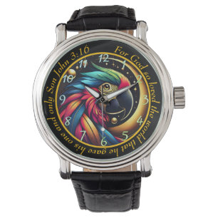 John 3:16 Levendige Papegaai Tijdmeter Hemels Gelo Horloge
