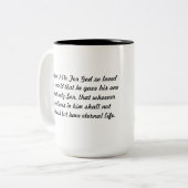 John 3:16 met Cross Two Tone Coffee Mok (Voorkant links)