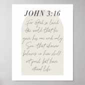 John 3:16 Minimale Boho Beige Arch Script Poster (Voorkant)
