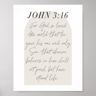 John 3:16 Minimale Boho Beige Arch Script Poster
