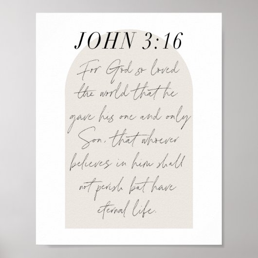 John 3:16 Minimale Boho Beige Arch Script Poster (Voorkant)