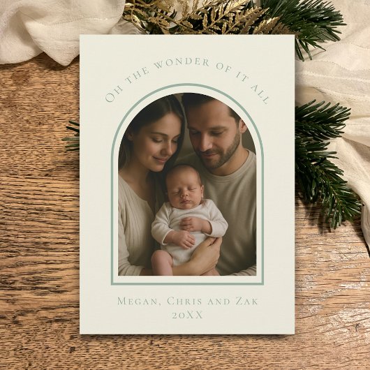 John 3:16 Modern Sage Elegant Arch Christmas Photo Feestdagenkaart
