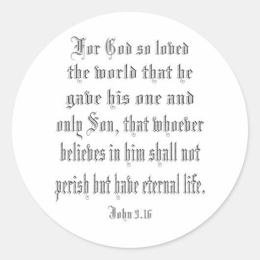 John 3.16 noir ronde sticker (Voorkant)