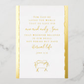 John 3:16 Personalized Christmas Nativity Gold Folie Feestdagenkaart (Voorkant)