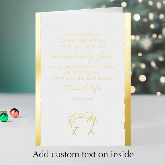 John 3:16 Personalized Elegant Christmas Gold Folie Feestdagenkaart
