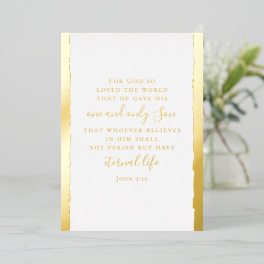 John 3:16 Personalized Elegant Christmas Gold Folie Feestdagenkaart (Staand Voorkant)